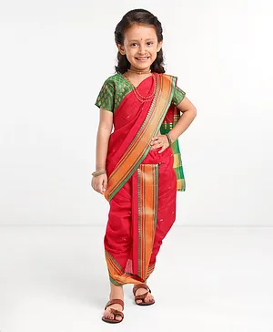 Bhartiya Paridhan Silk Saree with Half Sleeves Blouse Zari Design - Red