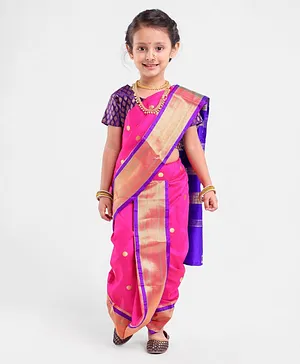 Bhartiya Paridhan Silk Saree with Half Sleeves Blouse - Rani Pink