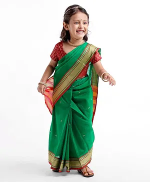 Bhartiya Paridhan Silk Saree With Half Sleeves Blouse - Green