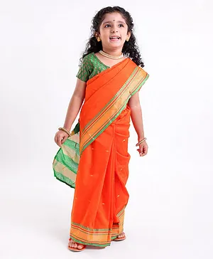Bhartiya Paridhan Silk Saree With Half Sleeves Blouse - Orange