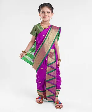 Bhartiya Paridhan Silk Saree with Half Sleeves Blouse Zari Design - Magenta