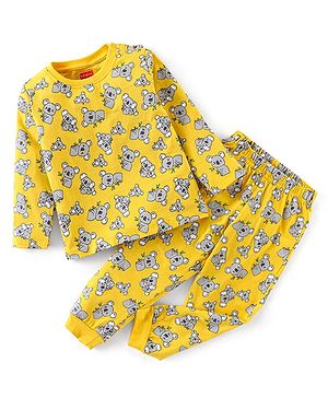 Babyhug Cotton Knit Full Sleeves Night Suit Koala Print - Yellow