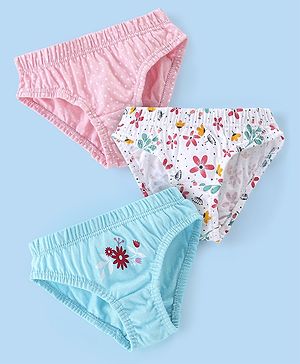 Babyhug 100% Cotton Panties Dot & Floral Print Pack of 3- Pink Blue & White