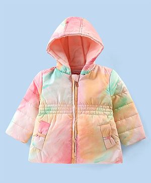 Babyhug Full Sleeves Hooded & Padded Jacket Tie Dye Print- Pink