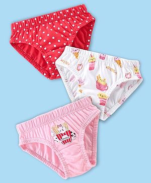 Babyhug 100% Cotton Panties Dot & Kitty Print Pack of 3- Red Pink & White