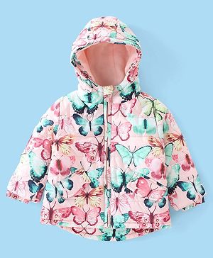 Babyhug Full Sleeves Hooded Padded Jacket Butterfly Printed - Pink