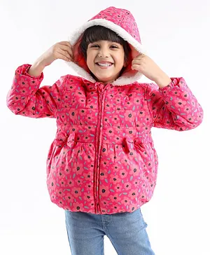 Babyhug Full Sleeves Hooded & Padded Jacket Floral Print- Pink