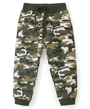 Babyhug Cotton Looper Knit Full Length Lounge Pant Camouflage Print - Green