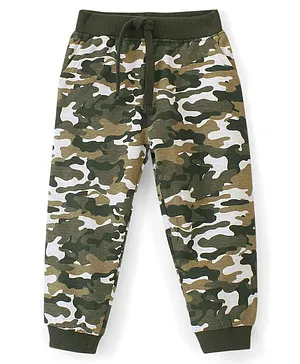 Babyhug Cotton Looper Knit Full Length Lounge Pant Camouflage Print - Green
