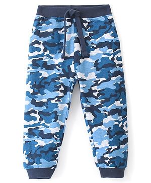 Babyhug Cotton Looper Full Length Track Pants Camouflage Print - Blue