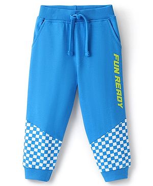 Babyhug Cotton Looper Full Length Checkered Lounge Pant- Blue & White