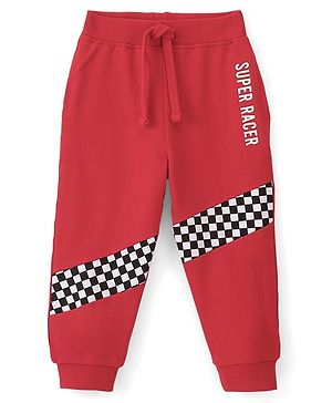 Babyhug Cotton Looper Knit Full Length Track Pants Checker Print - Red