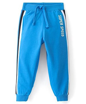 Babyhug Cotton Looper Knit Full Length Lounge Pant Text Printed - Blue
