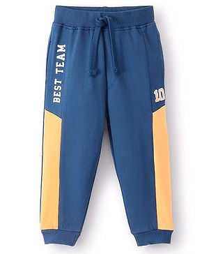 Babyhug Cotton Looper Knit Full Length Lounge Pant Text Print - Blue