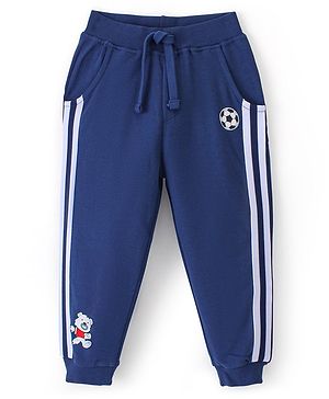 Babyhug Cotton Looper Knit Full Length Lounge Pant Bear Printed - Navy Blue