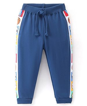 Babyhug Cotton Looper Knit Full Length Lounge Pant Football & Baseball Printed - Navy Blue
