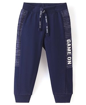 Babyhug Cotton Looper Full Length Lounge Track With Text Print - Navy Blue
