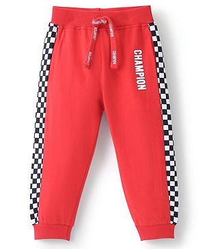 Babyhug Cotton Looper Knit Full Length Lounge Pant Text Print - Red
