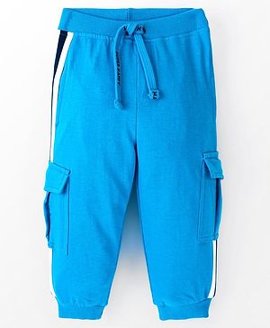 Babyhug Cotton Looper Knit Full Length Lounge Pant Solid Color - Blue