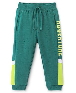 Babyhug Cotton Looper Knit Full Length Lounge Pant Text Printed - Green
