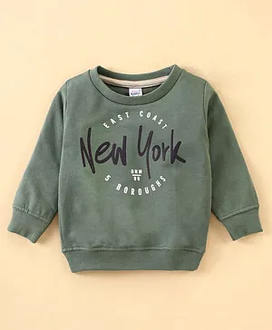 Pink Rabbit Cotton Looper Full Sleeves T-Shirt Text Print- Green