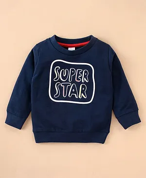 Pink Rabbit Looper Full Sleeves T -Shirt Super Star Print - Navy Blue