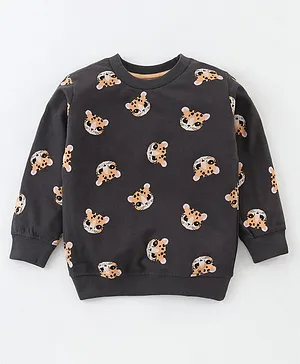 Pink Rabbit Cotton Looper Full Sleeves T-Shirt Tiger Print- Black