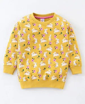 Pink Rabbit Cotton Looper Full Sleeves T-Shirt Bunny Print- Yellow