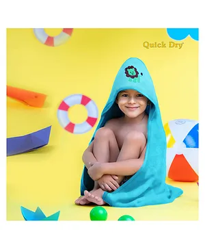 Quick Dry Plush Hooded Bath Towel L 70 x B 70 cm - Turqoise Blue (Print May Vary)