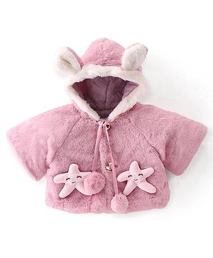 Babyhug Full Sleeves Ears Applique Hooded Jacket - Pink