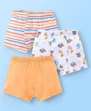 Babyhug 100% Cotton Solid and Elephant Printed Trunk Pack of 3 - Orange & White