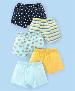 Babyhug 100% Cotton Knit Stripes & Printed Boxers Pack of 5 - Multicolour