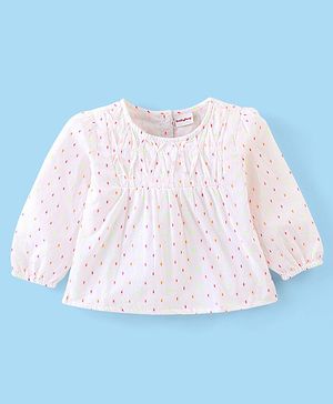 Babyhug 100% Cotton Knit Full Sleeves Top Swiss Dot - White