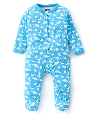 CUCUMBER Interlock Full Sleeves Night Suit Kitty Print - Pastel Blue - Interlock - 3 to 6 Months - Boys - for Infant