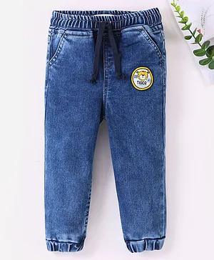 Kookie Kids Denim Full Length Cut & Sew with Tiger Badge Detailing Jeans - Blue