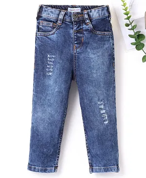 Kookie Kids Full Length Denim Jeans with Tearing Detailing - Blue