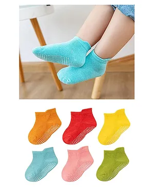 MOMISY Ankle Length Socks  Anti Skid Socks Pack of 6 - Multicolor