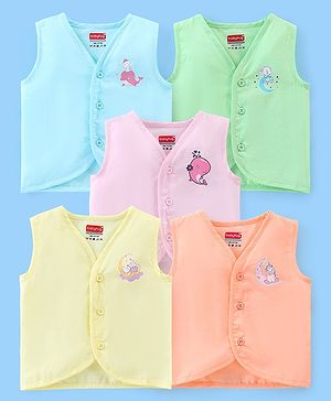 Babyhug Cotton Sleeveless Front Open Jhabla with Dolphin Print Pack of 5 - Multicolour