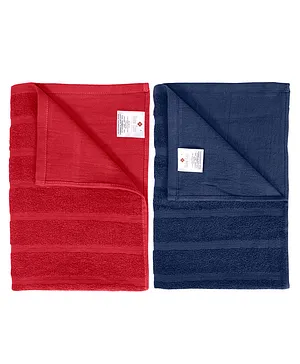 Divine Casa 100% Cotton 250 GSM Quick Dry Bath Towel Red and Navy Pack of 2 Red and Navy