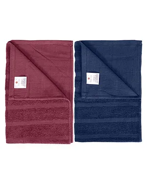 Divine Casa 100% Cotton 250 GSM Quick Dry Bath Towel Navy and Burgundy Pack of 2  Navy and Burgundy