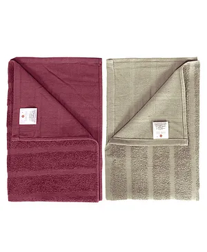 Divine Casa 100% Cotton 250 GSM Quick Dry Bath Towel Ash and Burgundy Pack of 2 Ash and Burgundy