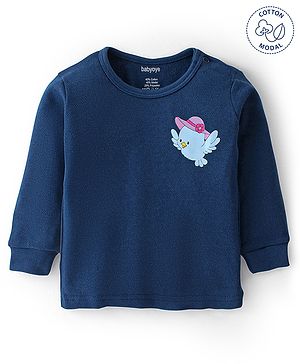 Babyoye Cotton Modal Full Sleeves Pointelle Bird Print Thermal Vest - Navy Blue