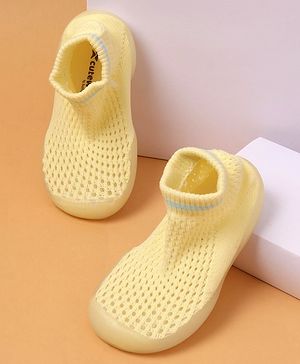 Cute Walk by Babyhug Solid Color Socks Shoe - Yellow