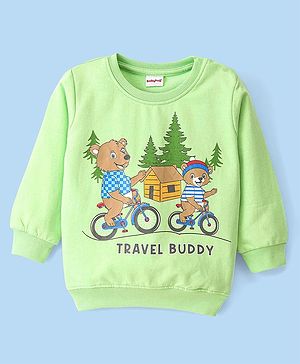 Babyhug Cotton Full Sleeves Sweatshirt With Bear Graphics- Light Green