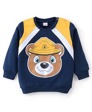 Babyhug Raglan Full Sleeves Sweatshirt With Teddy Graphics - Navy Blue