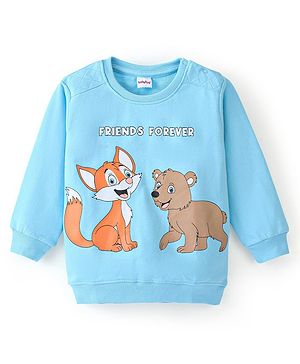 Babyhug Cotton Knit Full Sleeves Animal Graphics Sweatshirt - Blue