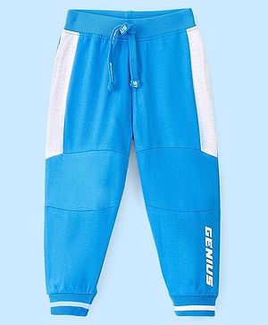 Babyhug Cotton Looper Knit Full Length Lounge Pant Solid Colour - Blue