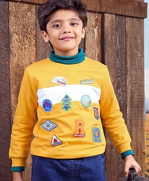 Babyhug Cotton Knit Full Sleeves Sweat Shirt with Patches Embroidered- Yellow