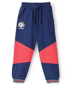 Babyhug Cotton Looper Knit Full Length Lounge Pants Colour Block - Navy Blue