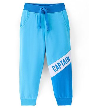 Babyhug Cotton Looper Full Length Lounge Pant Text Print - Blue